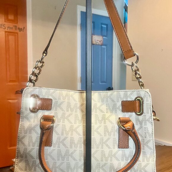 NEW Michael Kors Nouveau Hamilton Signature Satchel Shoulder Bag PVC & Leather - Picture 4 of 11